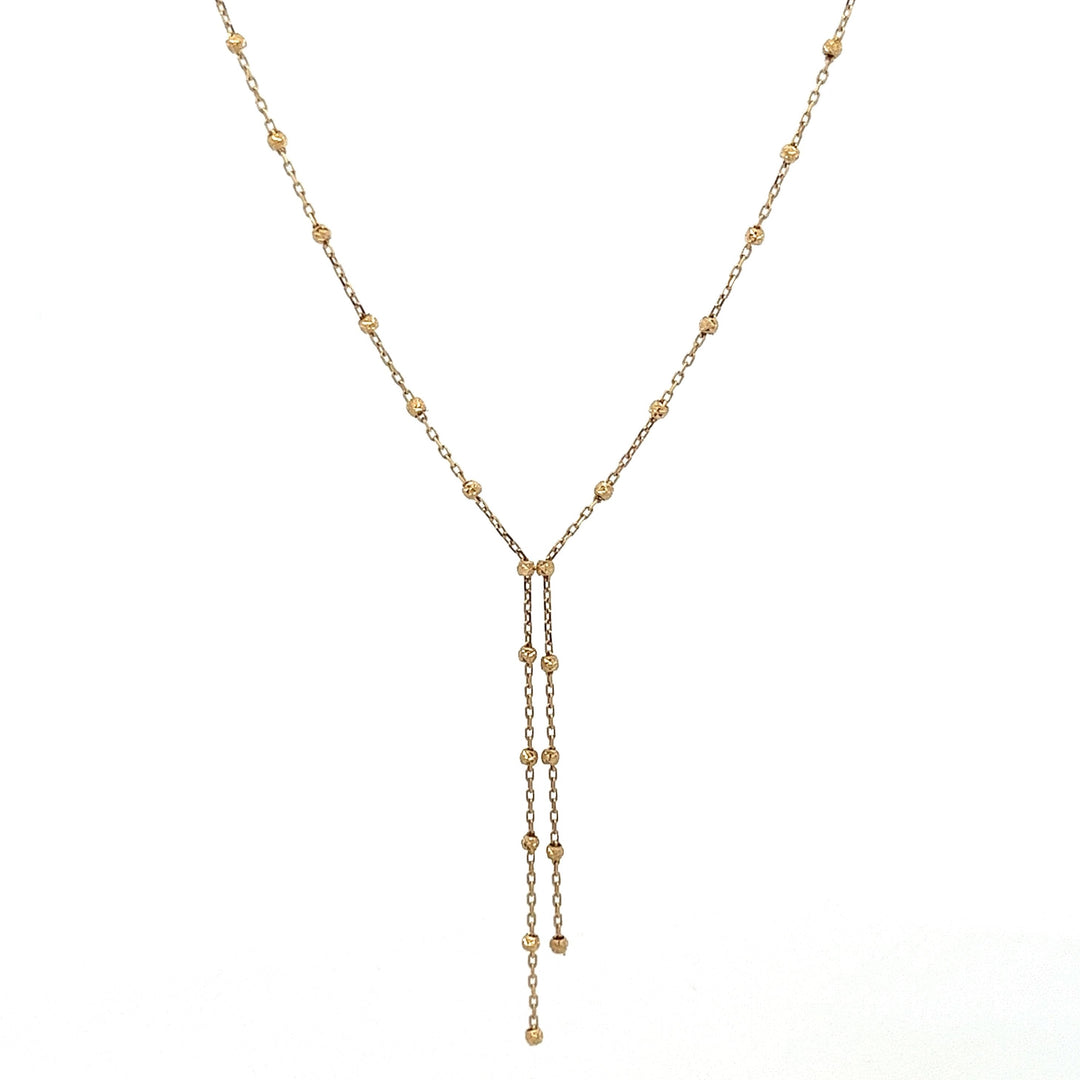 14K solid gold diamond cut beaded bolo lariat necklace - workshopunderground.com