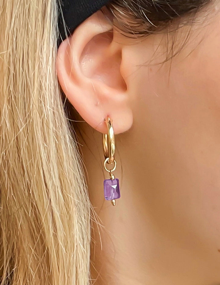 L'amethyste baguette charm - hoop earrings - workshopunderground.com