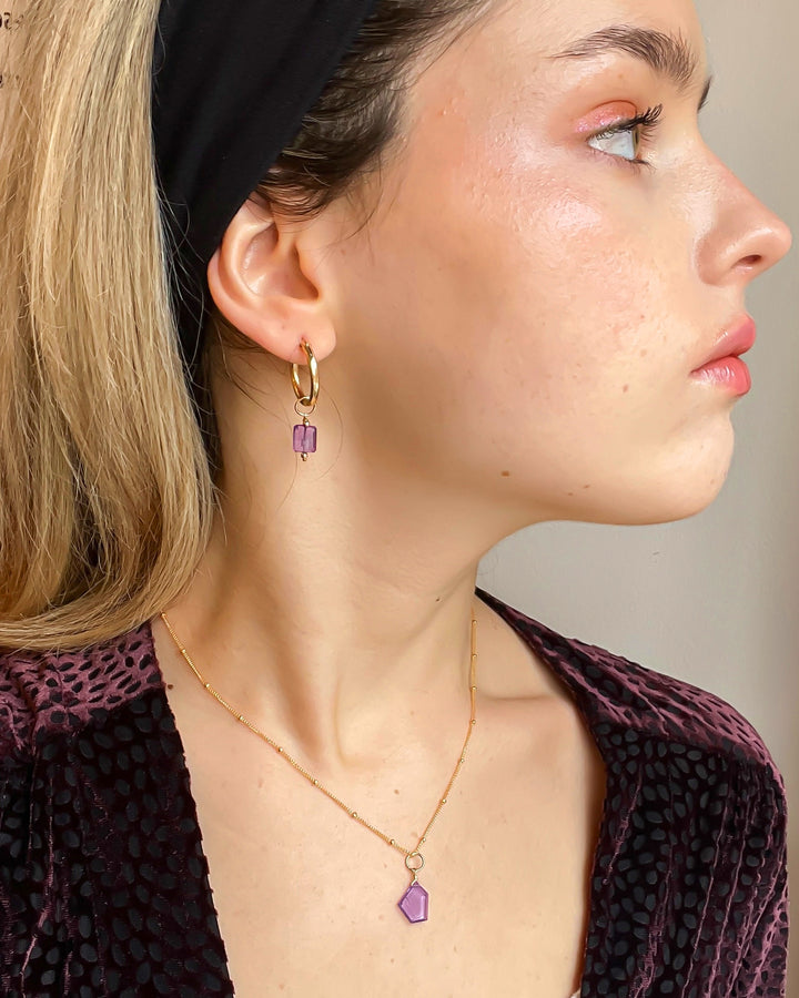 L'amethyste baguette charm - hoop earrings - workshopunderground.com