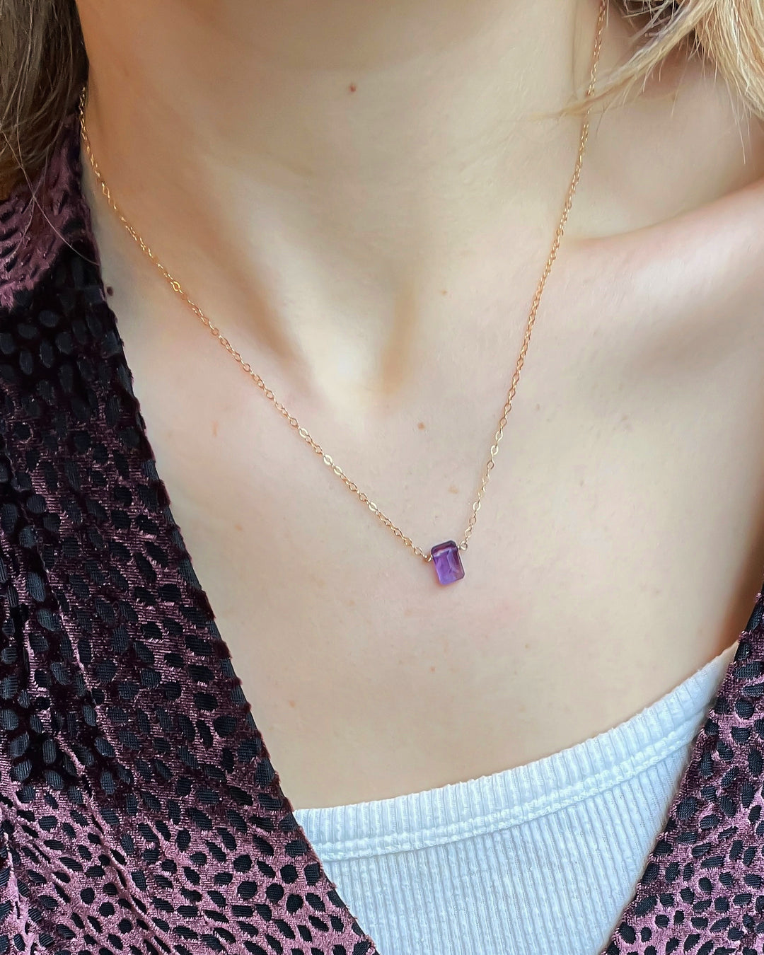 L'amethyste baguette necklace - natural amethyst - workshopunderground.com