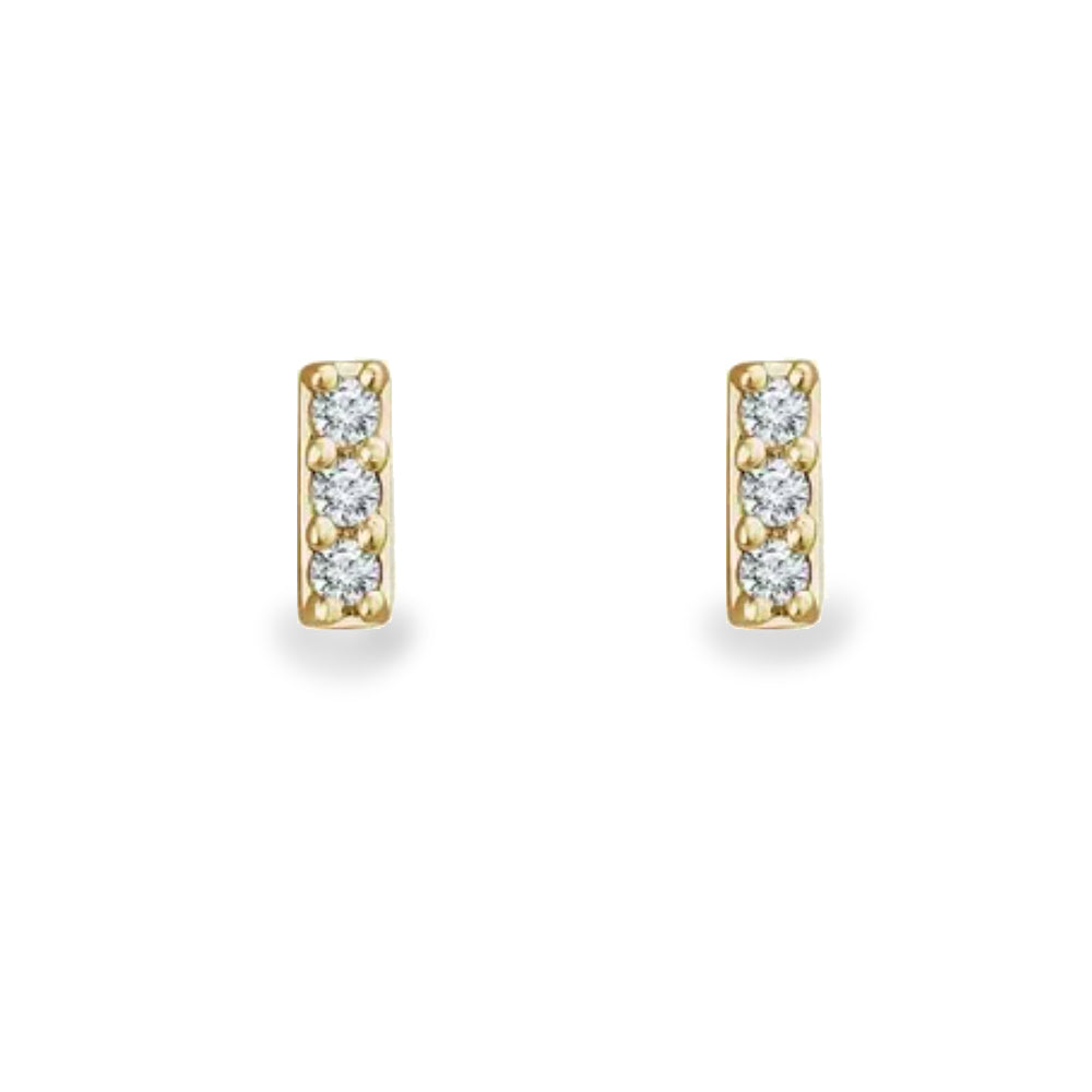 14K diamond 3-stone bar earrings - workshopunderground.com