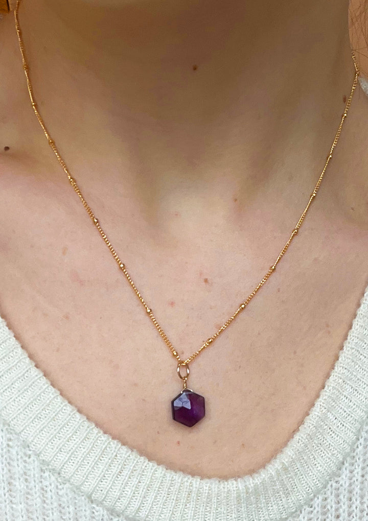 L'amethyste hexagon pendant necklace - natural amethyst - workshopunderground.com