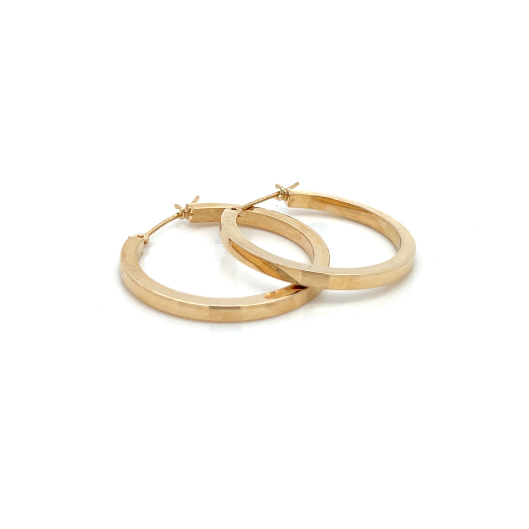 14K YG Flat Edge Round Hoops, large