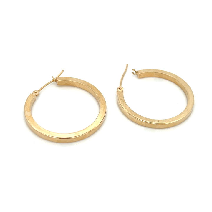 14K YG Flat Edge Round Hoops, large