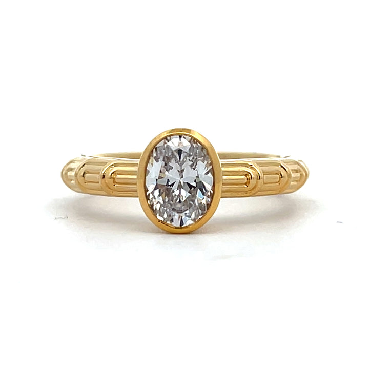 1 ct oval diamond deco bezel engagement ring