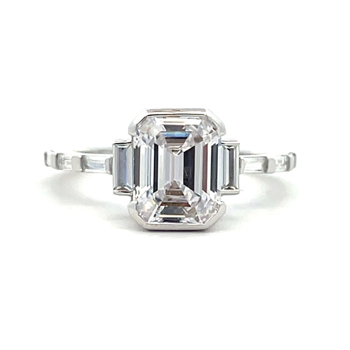 3.1 ctw emerald cut diamond half bezel deco engagement ring