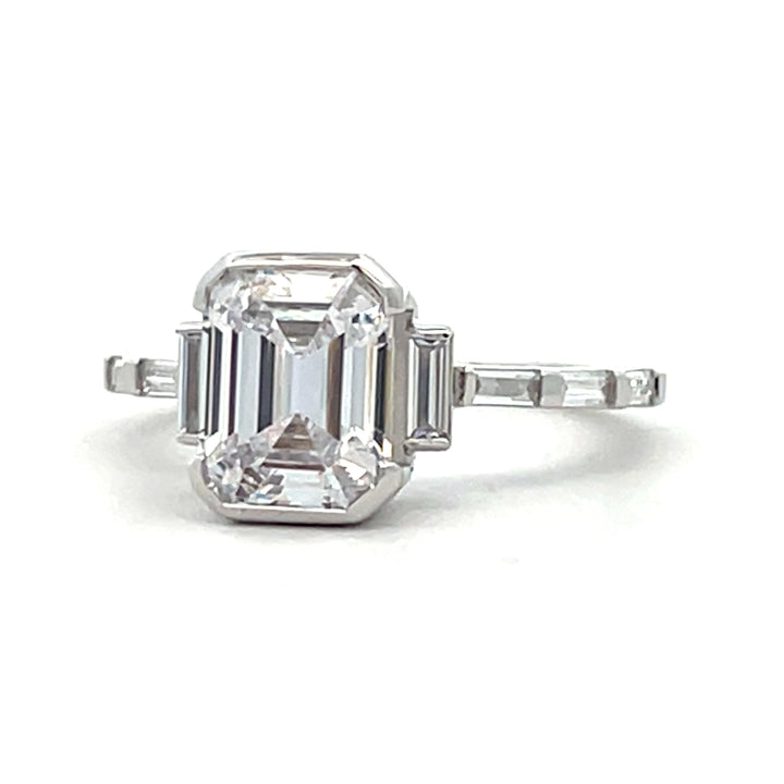 3.1 ctw emerald cut diamond half bezel deco engagement ring