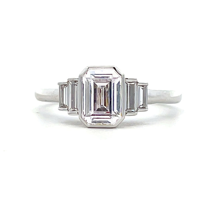 1 1/5 ctw emerald cut diamond 5-stone bezel engagement ring