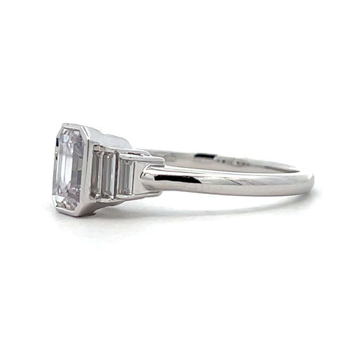 1 1/5 ctw emerald cut diamond 5-stone bezel engagement ring