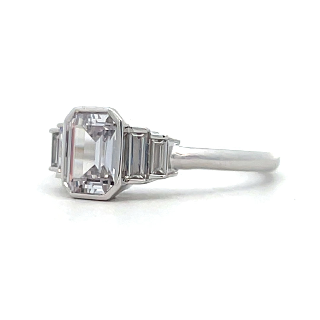 1 1/5 ctw emerald cut diamond 5-stone bezel engagement ring