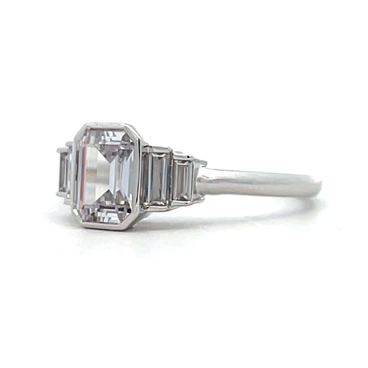 1 1/5 ctw emerald cut diamond 5-stone bezel engagement ring