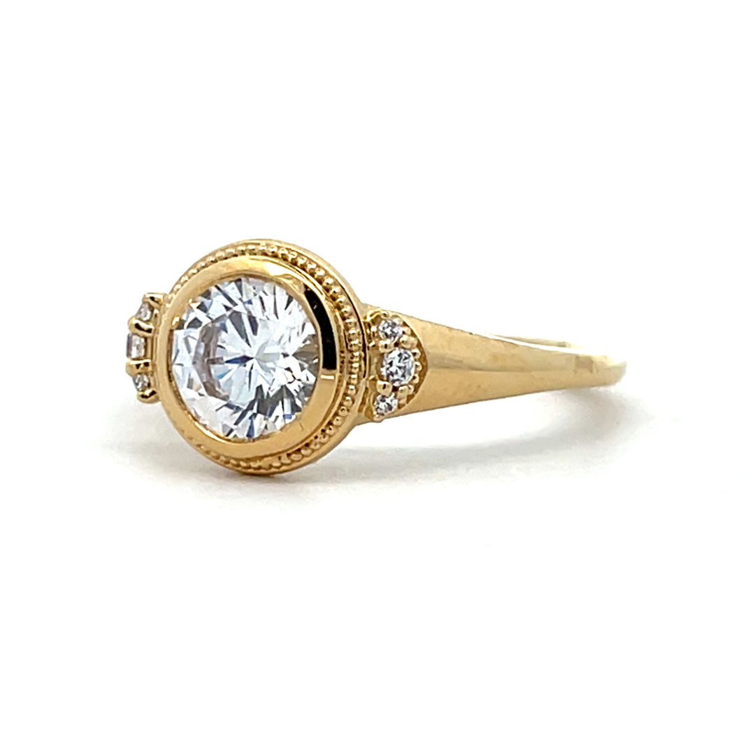 1 ct round diamond milgrain bezel engagement ring