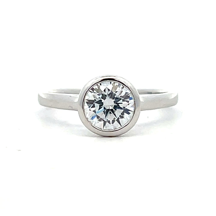 1 ct round diamond bezel cathedral solitaire engagement ring