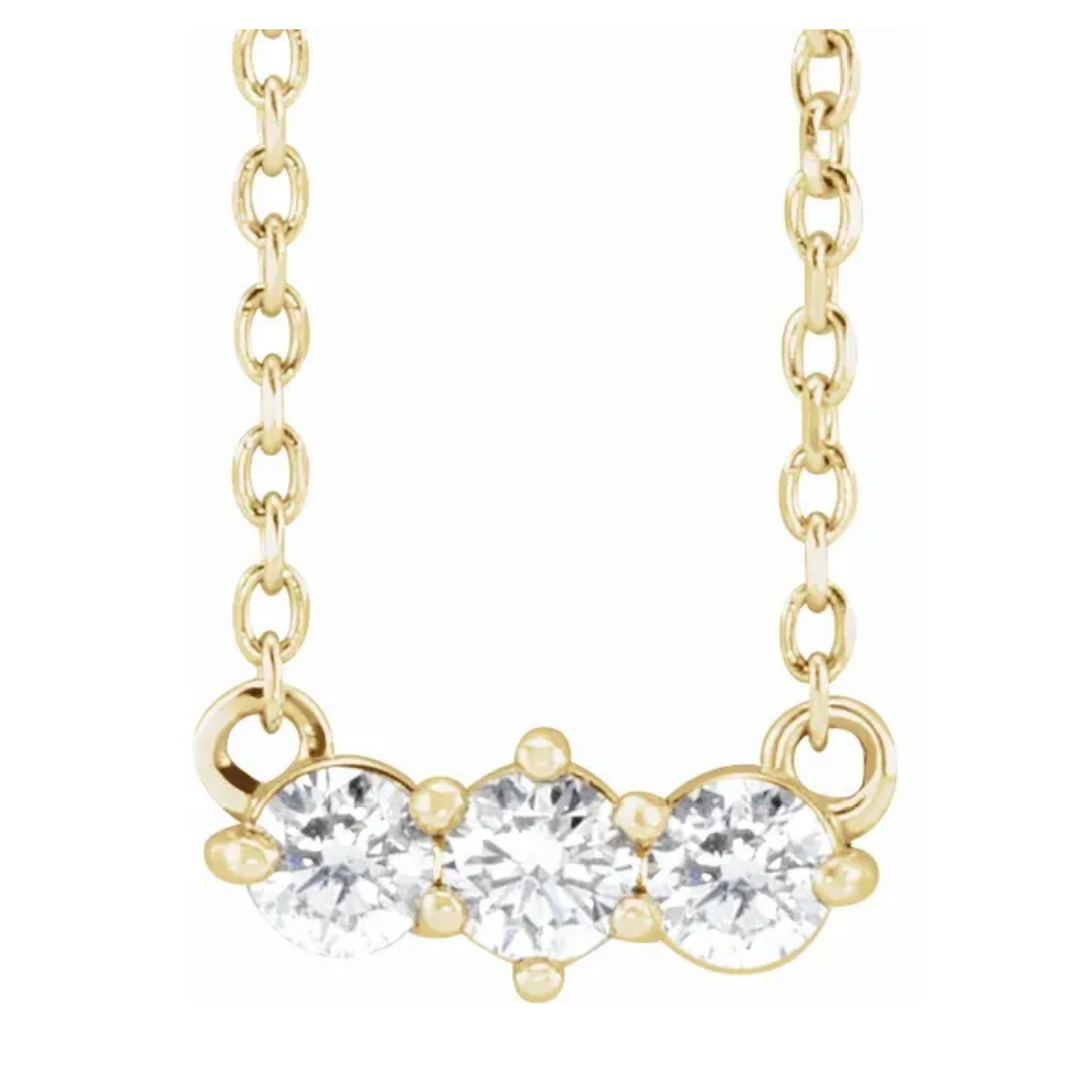 14K solid gold diamond triplet necklace - workshopunderground.com