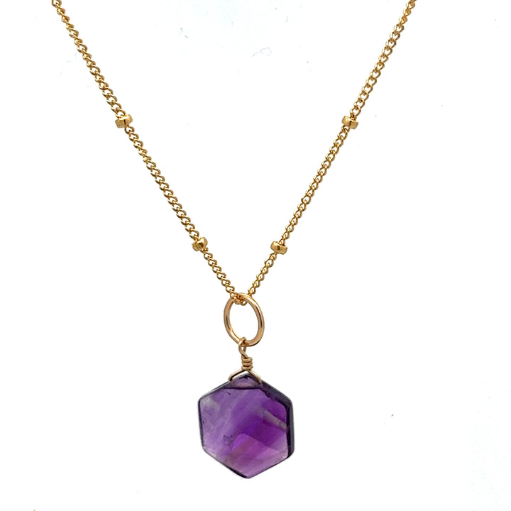 L'amethyste hexagon pendant necklace - natural amethyst - workshopunderground.com