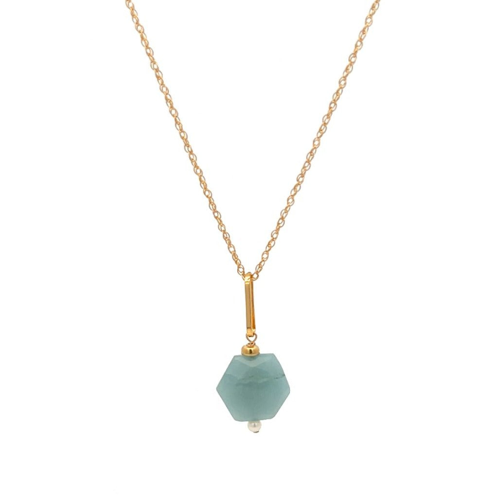 aquamarine hexagon & pearl pendant necklace - workshopunderground.com