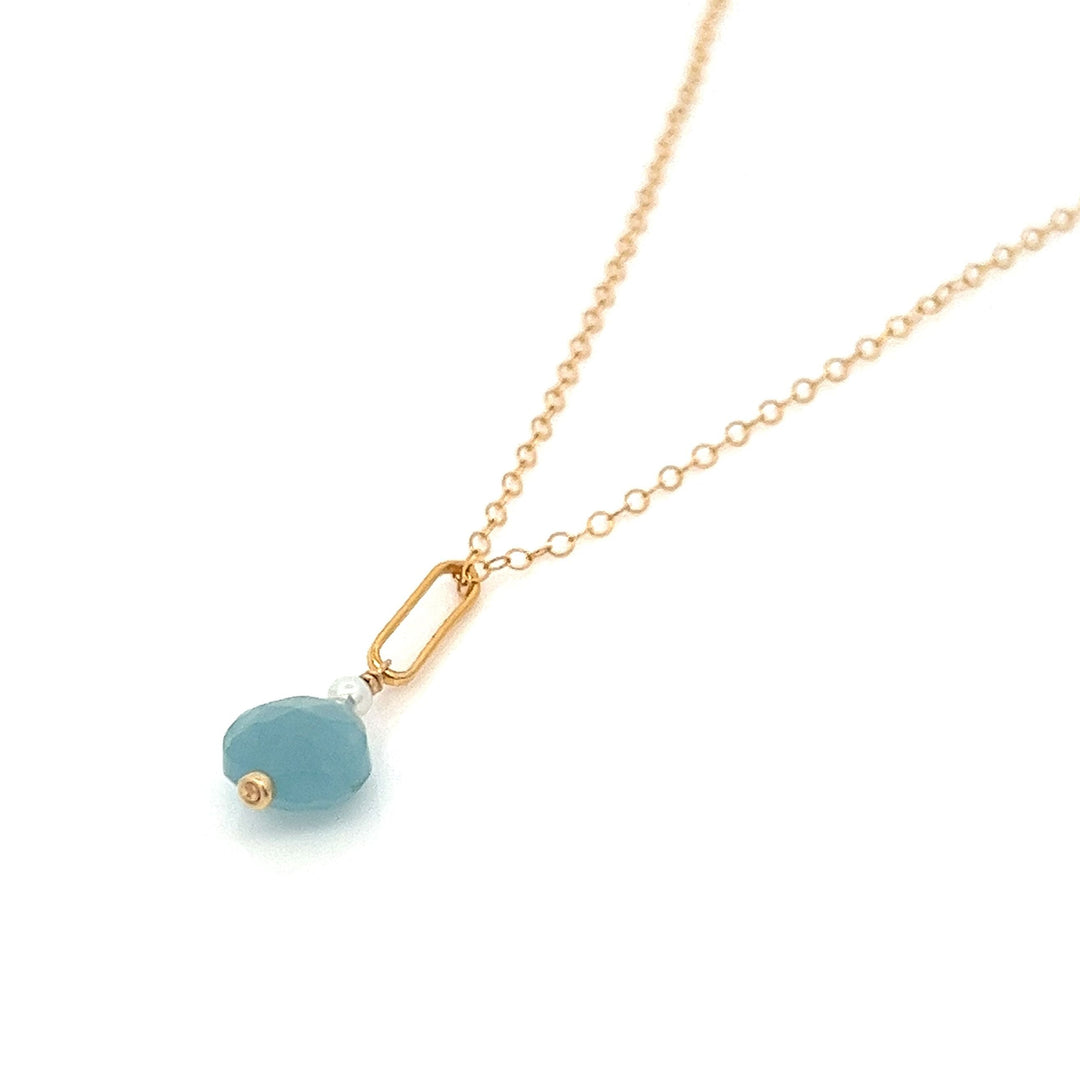 aquamarine gum drop & pearl pendant necklace - workshopunderground.com