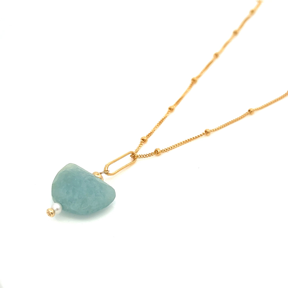 aquamarine crescent moon & pearl pendant necklace - workshopunderground.com