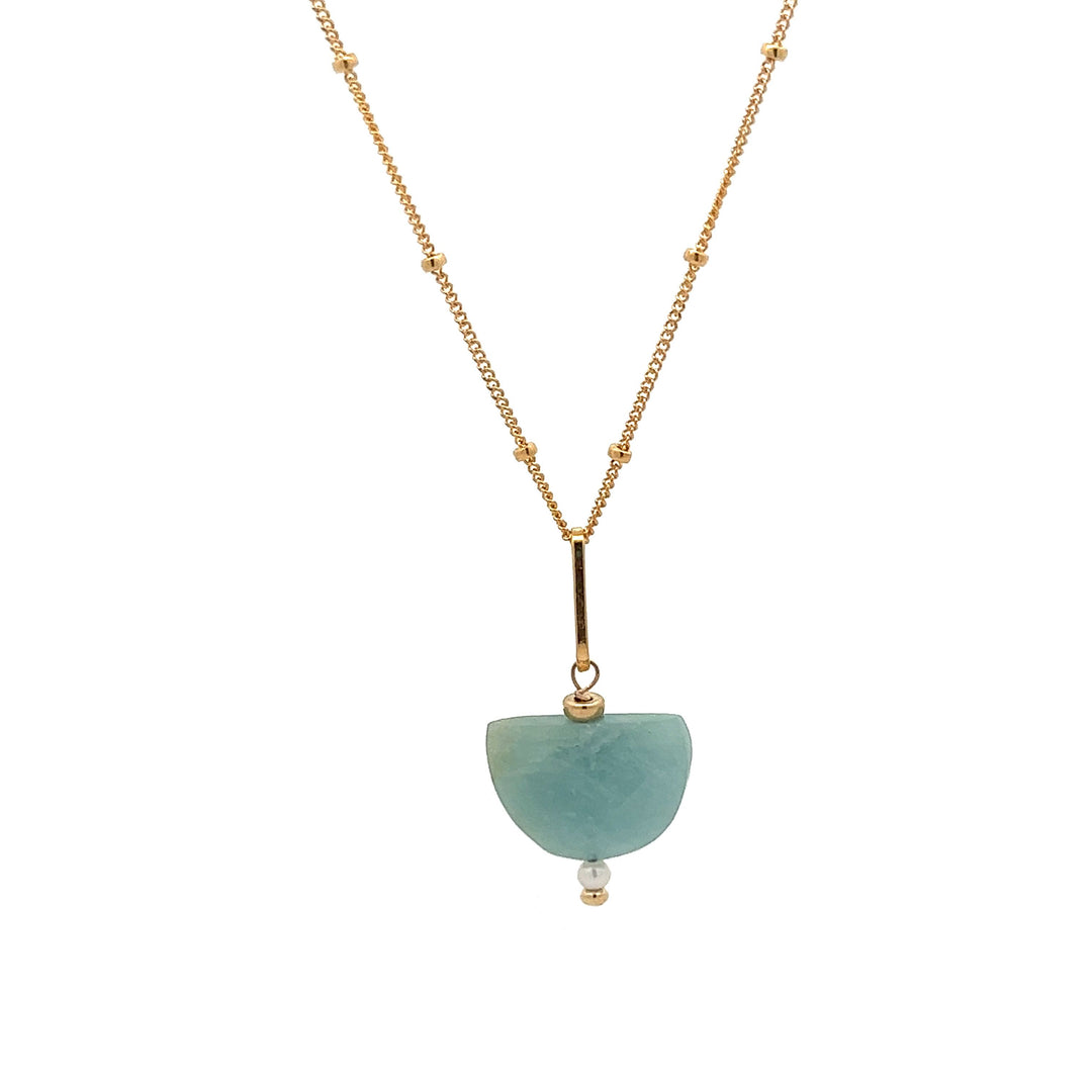 aquamarine crescent moon & pearl pendant necklace - workshopunderground.com