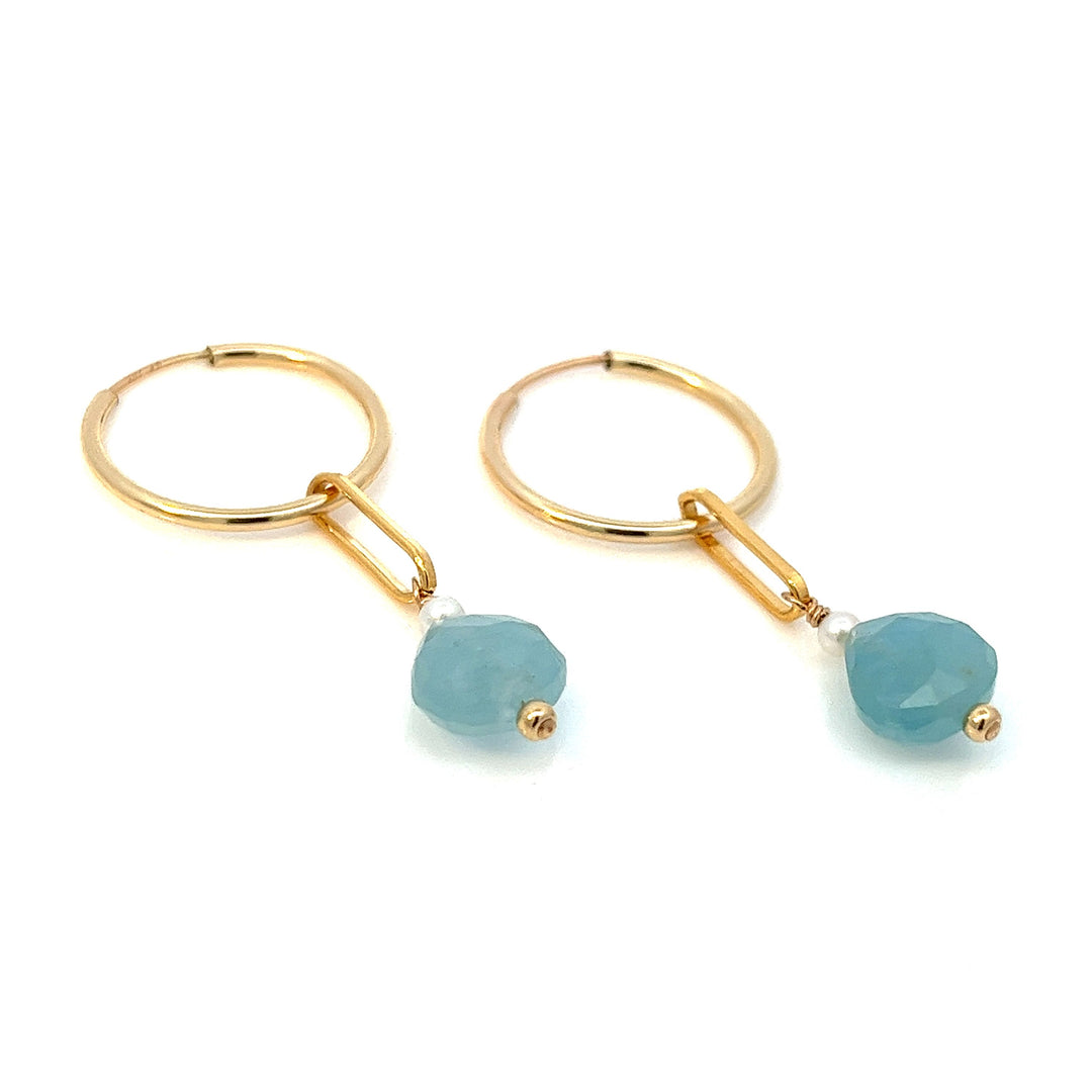 aquamarine gum drop & pearl hoop earrings - workshopunderground.com