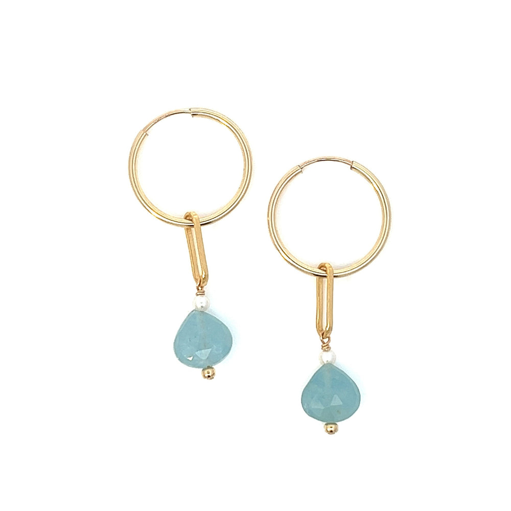 aquamarine gum drop & pearl hoop earrings - workshopunderground.com