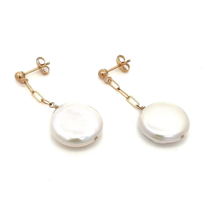 coin pearl post drop earrings