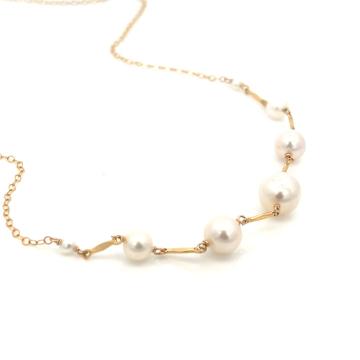 graduated pearl and gold bar necklace - workshopunderground.com