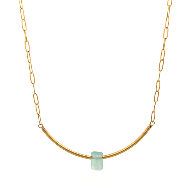 aquamarine baguette gold bar & paperclip chain necklace - workshopunderground.com