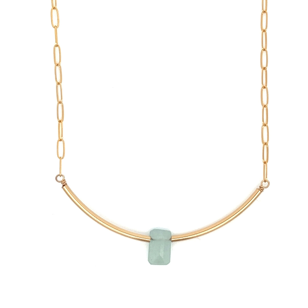 aquamarine baguette gold bar & paperclip chain necklace - workshopunderground.com