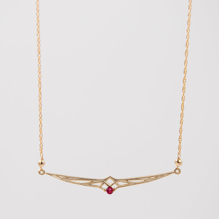 New Deco - thunderbird bar necklace - gold & ruby - workshopunderground.com