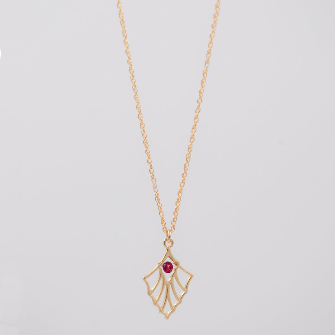 New Deco - fan pendant necklace - gold & ruby - workshopunderground.com