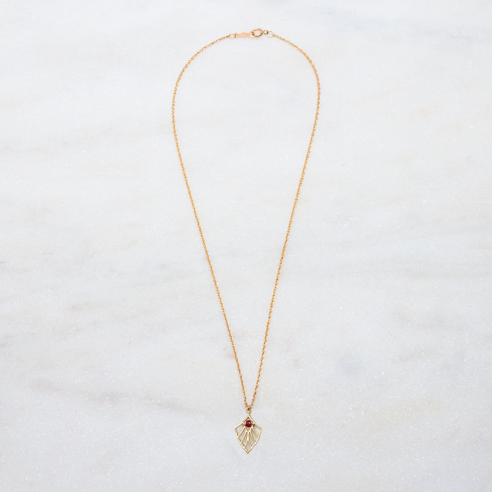 New Deco - fan pendant necklace - gold & ruby - workshopunderground.com
