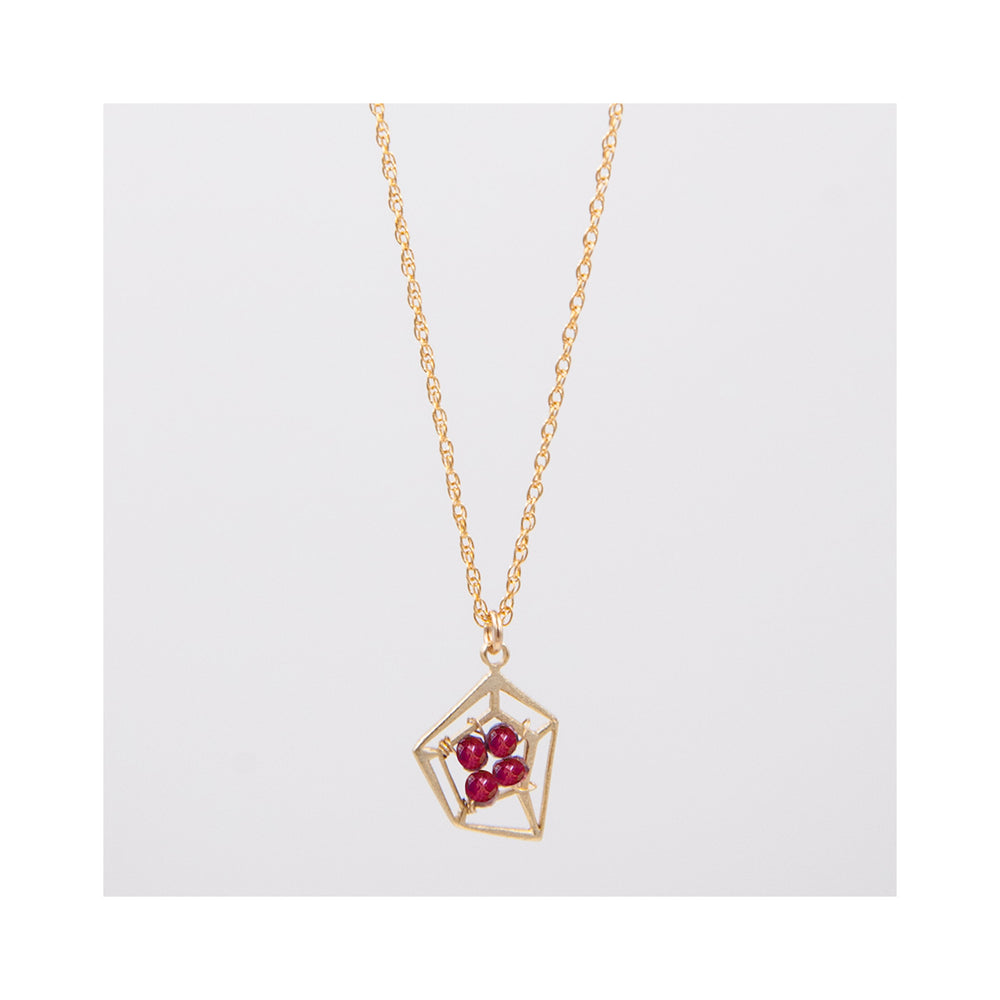 New Deco - pentagon necklace - gold & ruby - workshopunderground.com