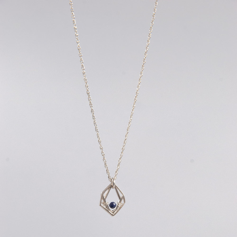 New Deco - mini geo necklace - silver & sapphire - workshopunderground.com