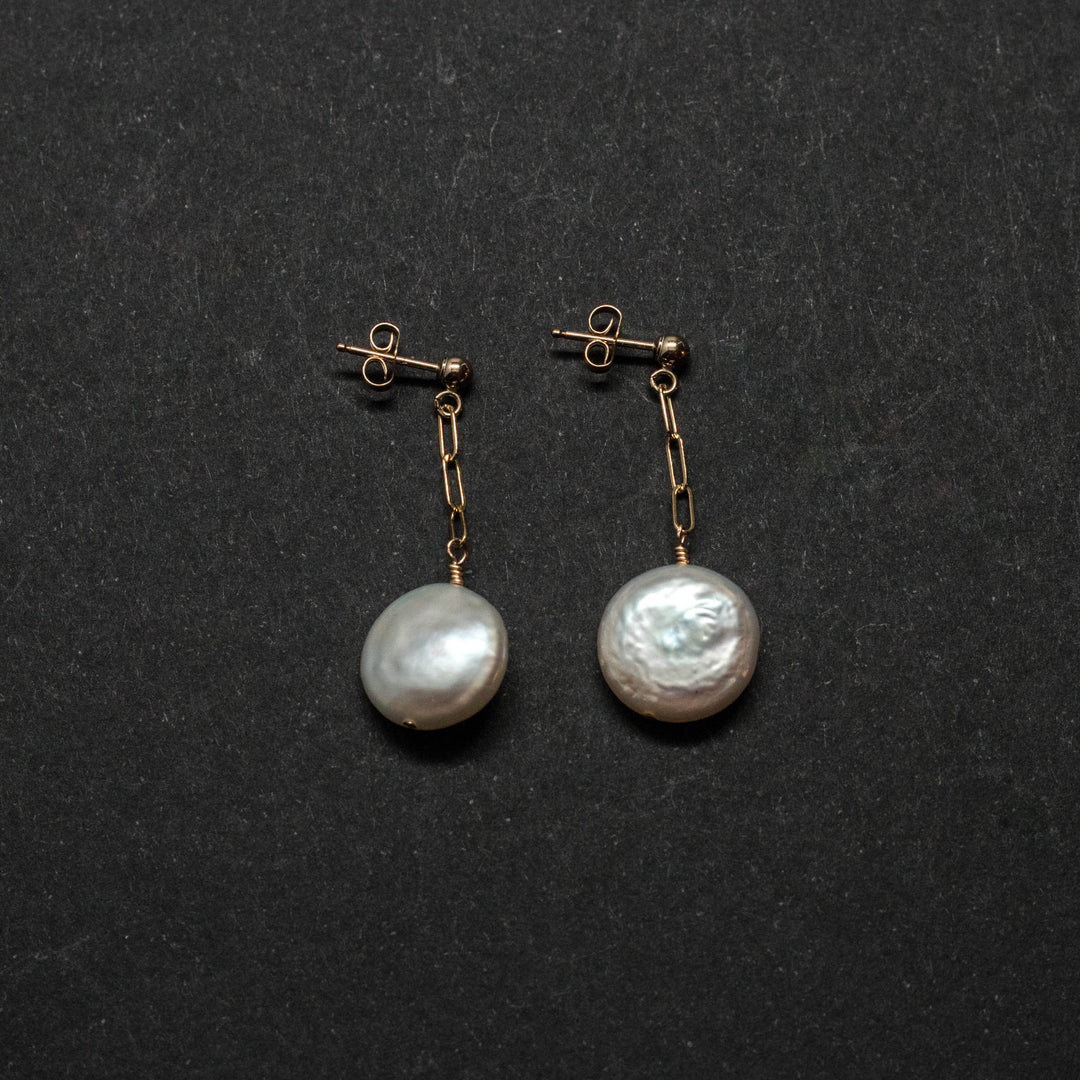 coin pearl post drop earrings - workshopunderground.com