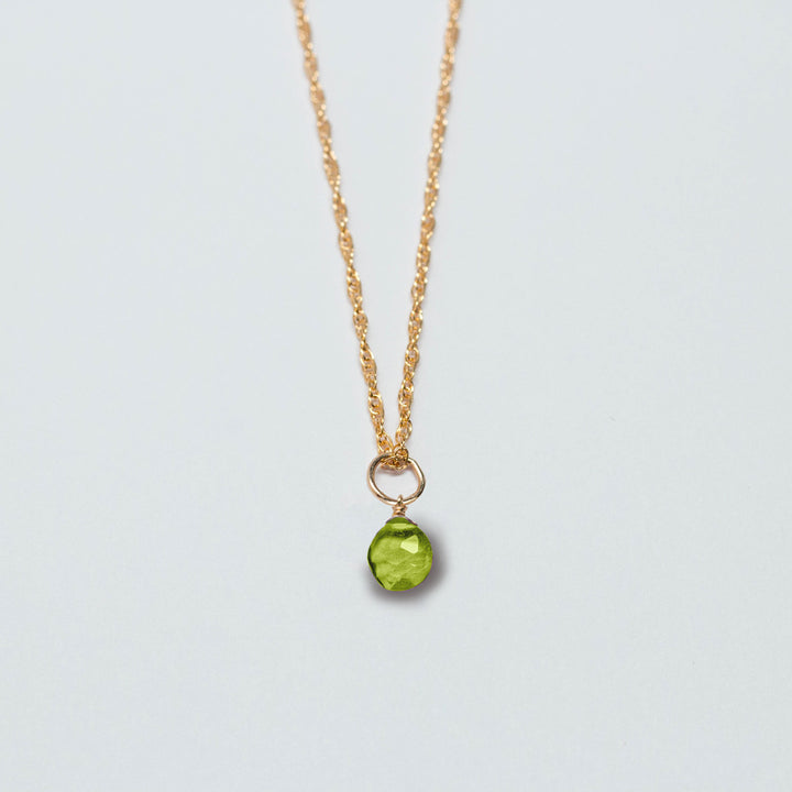 august birthstone - peridot - charm necklace - workshopunderground.com
