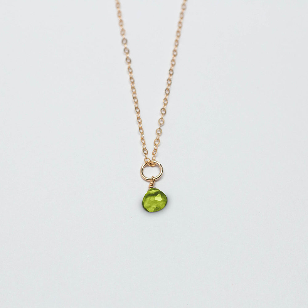 august birthstone - peridot - charm necklace - workshopunderground.com