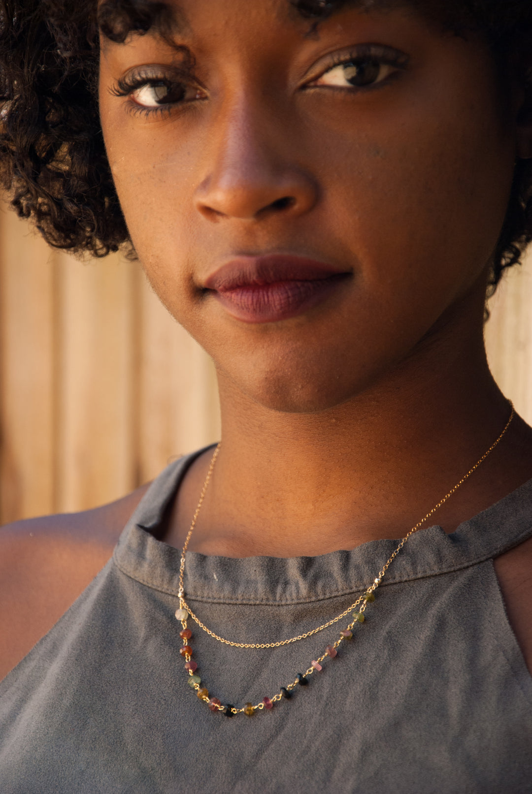 rainbow tourmaline "double-layer" chain necklace - workshopunderground.com