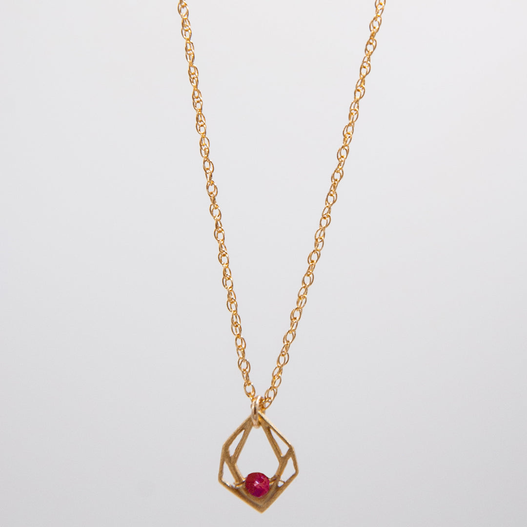 New Deco - mini geo necklace - gold & ruby - workshopunderground.com