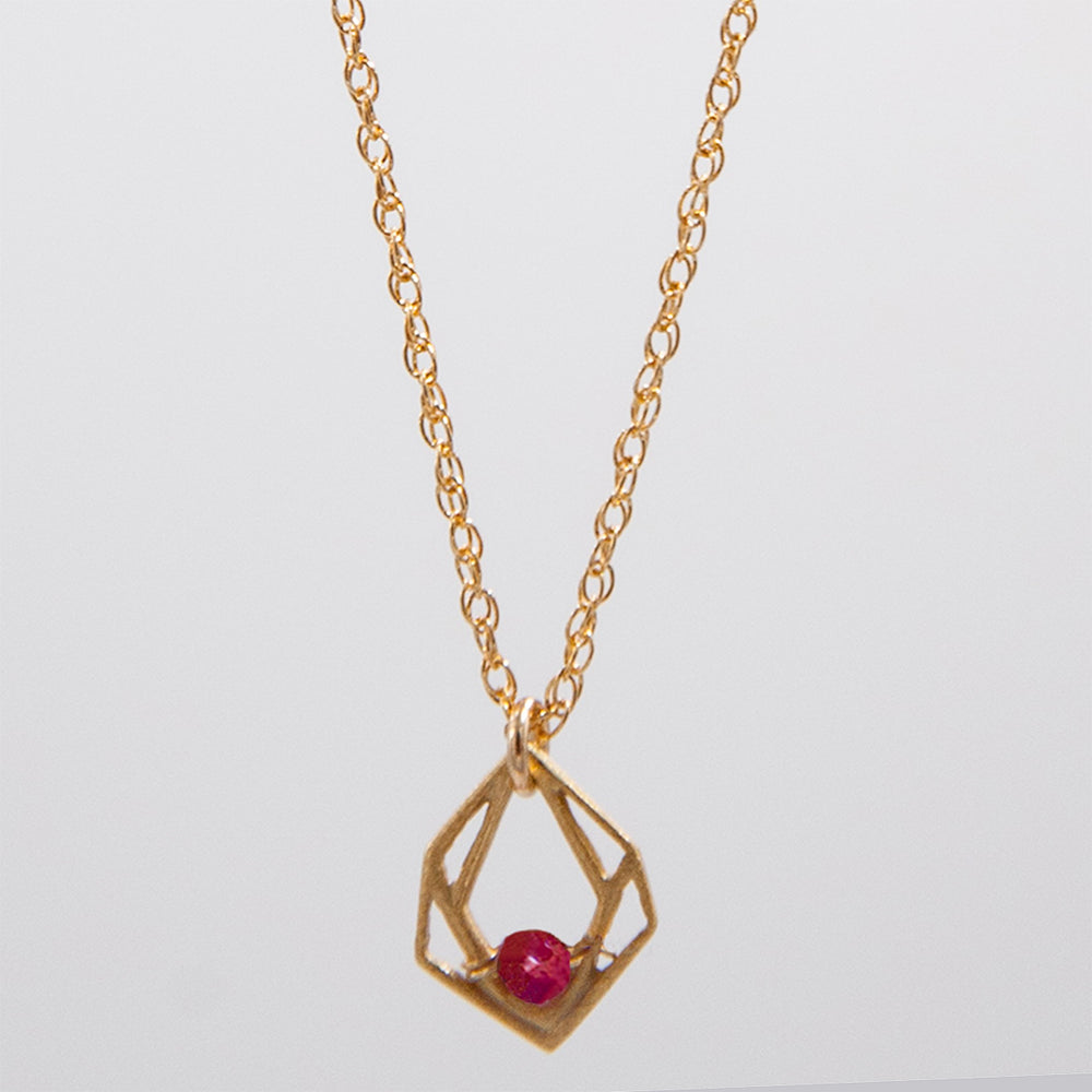 New Deco - mini geo necklace - gold & ruby - workshopunderground.com